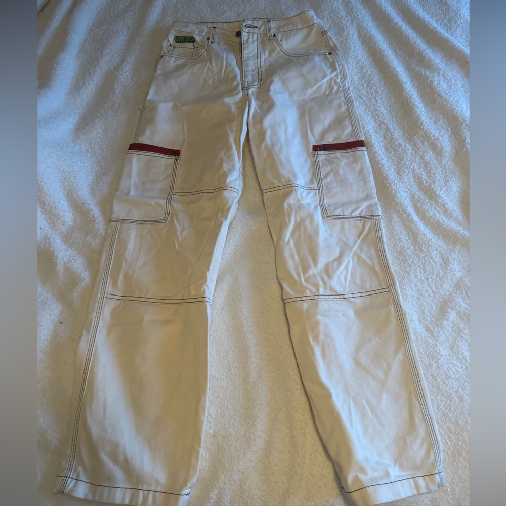 Empyre White Cargo Pants with Red Accents
